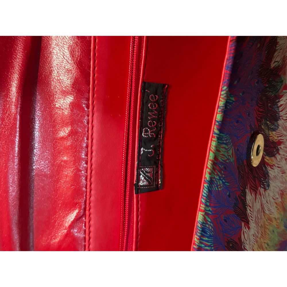 J Renee Clutch Handbag Vibrant Leaf Print Red Lined Evening Bag - Picture 4 of 5